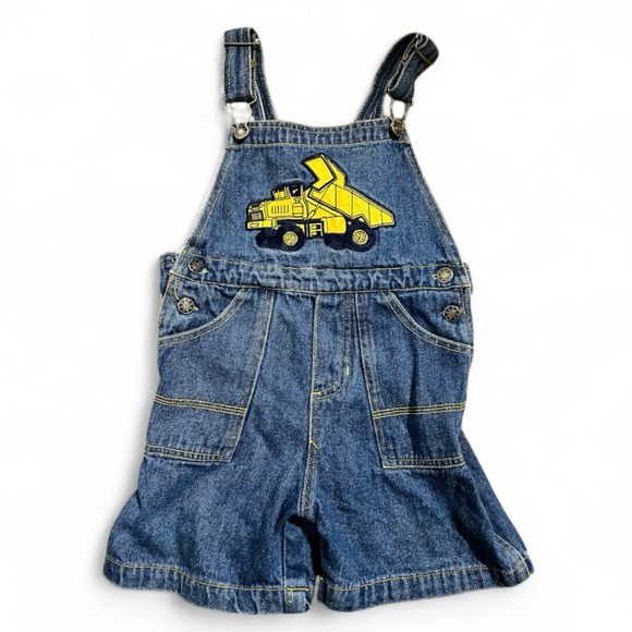 Kids vintage Denim Overall Shorts construction truck shortalls - Picture 1 of 11